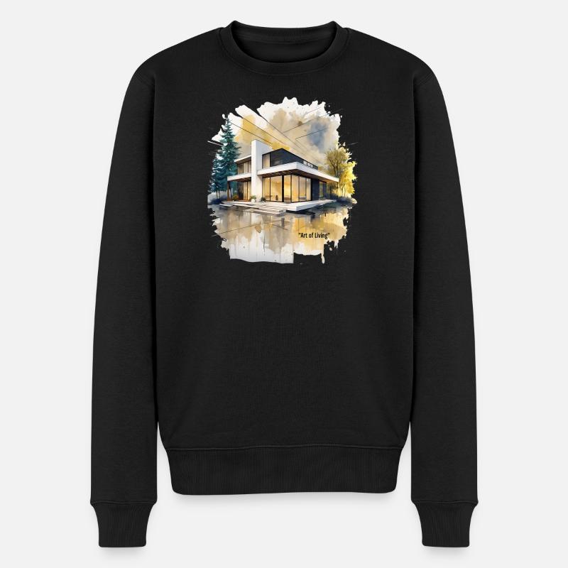 Aquarell-Moderne Villa - Männer Premium Bio Pullover - Schwarz