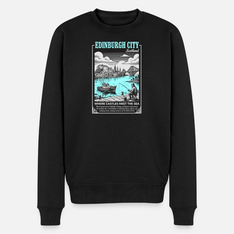 Château d’Édimbourg au bord de la mer - Pull Premium bio Homme - noir