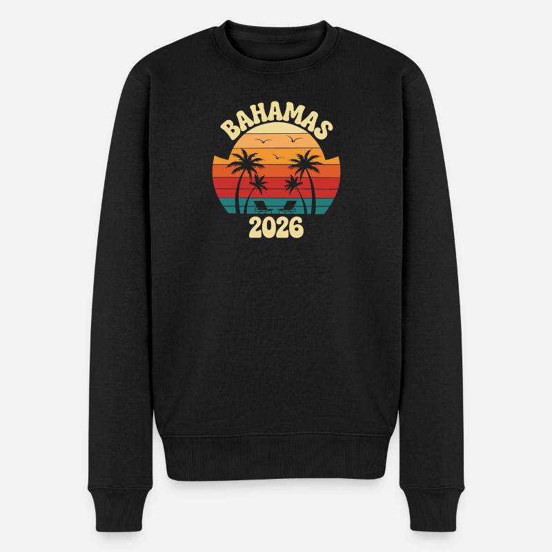 Bahamas 2026 Coucher de soleil rétro - Pull Premium bio Homme - noir