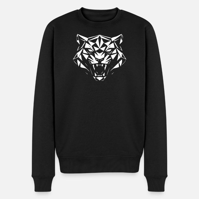 Geometrischer Tiger in Facettenstil - Männer Premium Bio Pullover - Schwarz