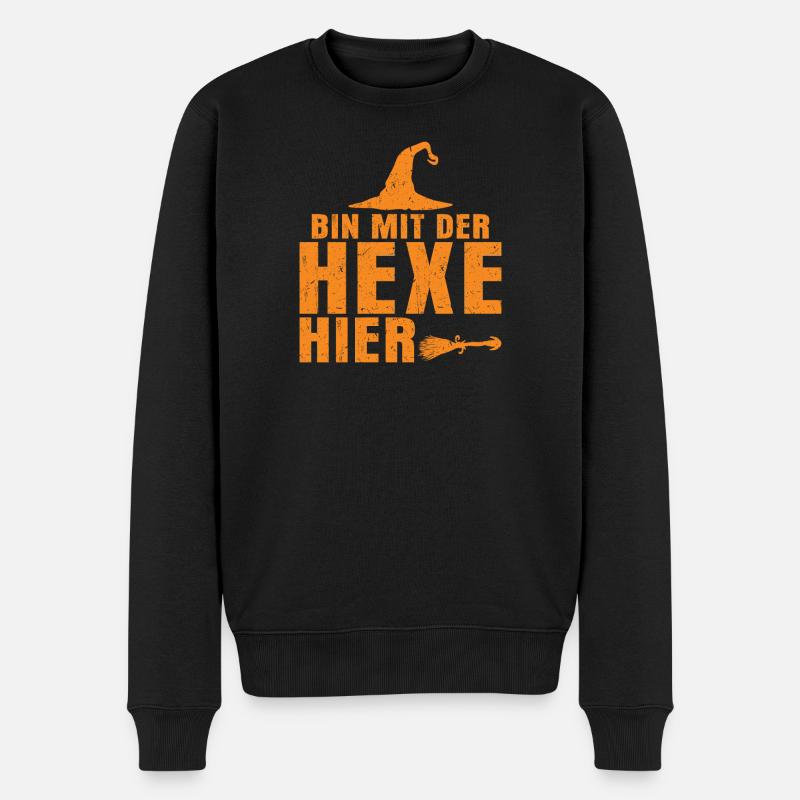 Bin mit der Hexe hier - Männer Premium Bio Pullover - Schwarz
