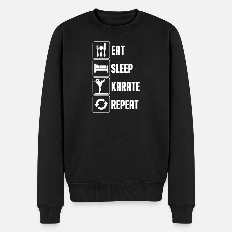 Essen Schlaf Karate Wiederholen - Männer Premium Bio Pullover - Schwarz