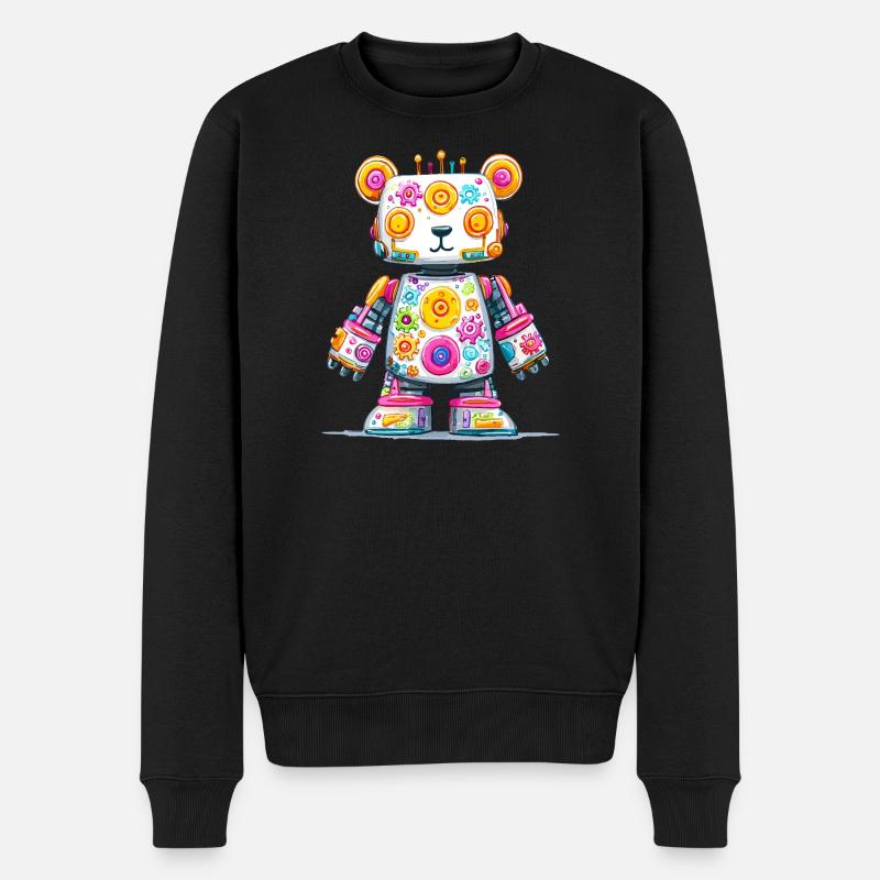 Bunt Roboterbär Neon-Print - Männer Premium Bio Pullover - Schwarz