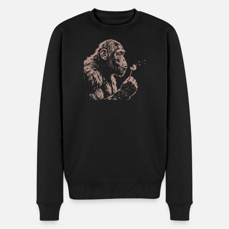Chimpanzee Blowing Dandelion Art Monkey Nature - Männer Premium Bio Pullover - Schwarz