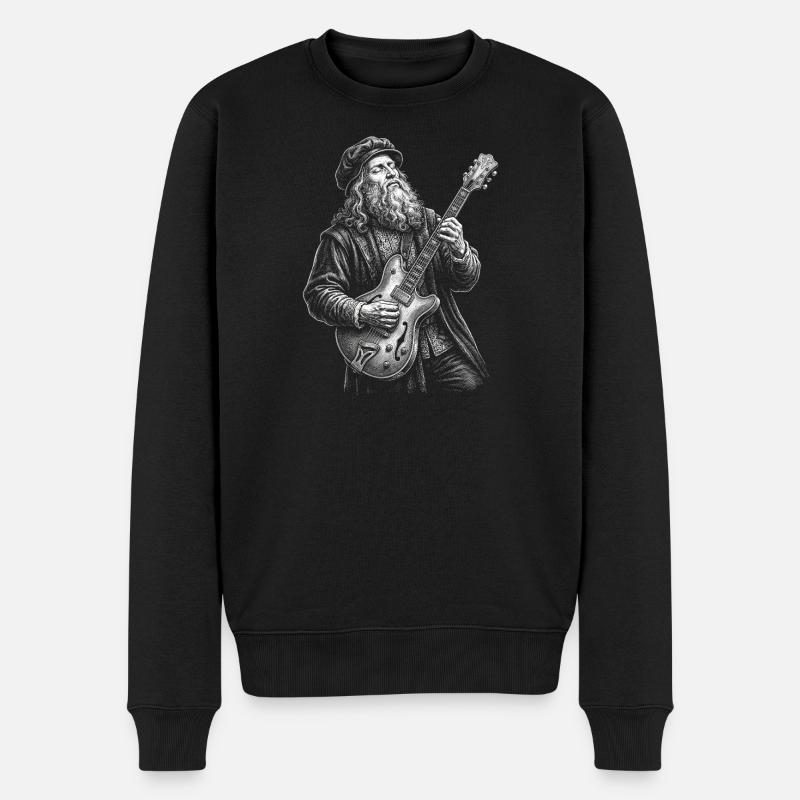 Leonardo Da Vinci spielt Gitarre - Männer Premium Bio Pullover - Schwarz