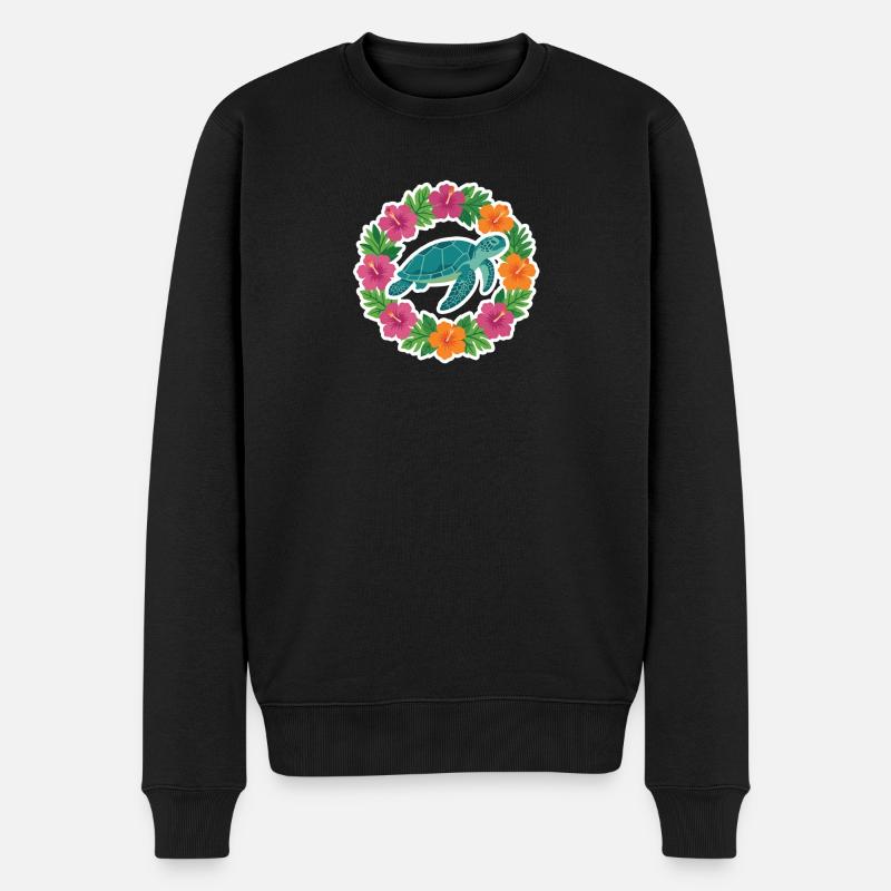 Tortue dans le cercle d’hibiscus - Pull Premium bio Homme - noir