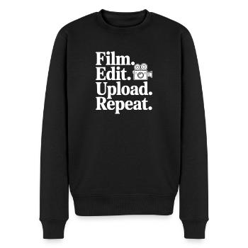 Film. Edit. Hochladen. Wiederholen. - Männer Premium Bio Pullover - Schwarz - Vorne - Nico (187cm)