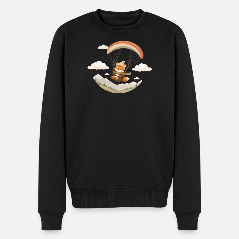 Süßer Fuchs mit Gleitschirm über Bergen - Männer Premium Bio Pullover - Schwarz