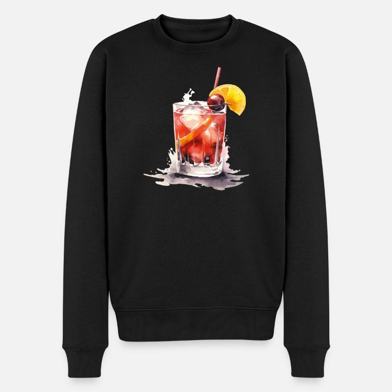 Verre d’eau aquarelle agrumes - Pull Premium bio Homme - noir