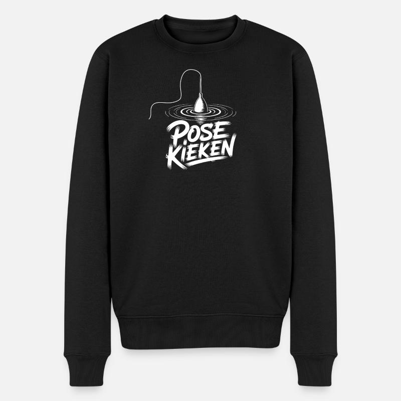 Fischen Pose Humor - Männer Premium Bio Pullover - Schwarz