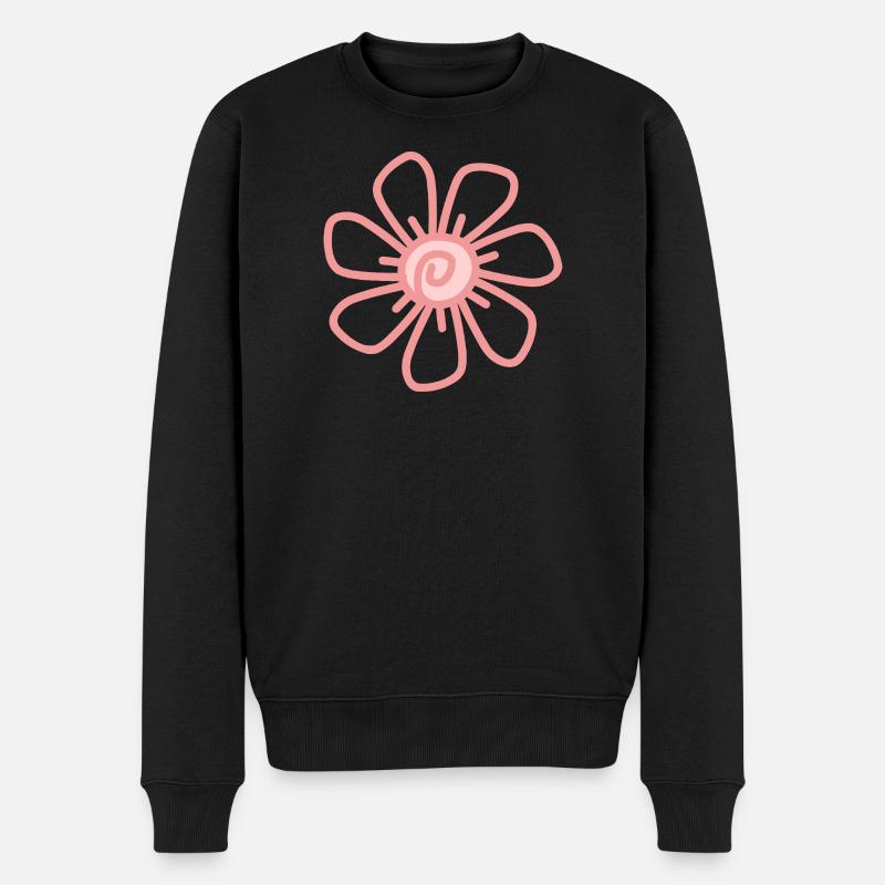 Rosafarbene Blütenzeichnung - Männer Premium Bio Pullover - Schwarz