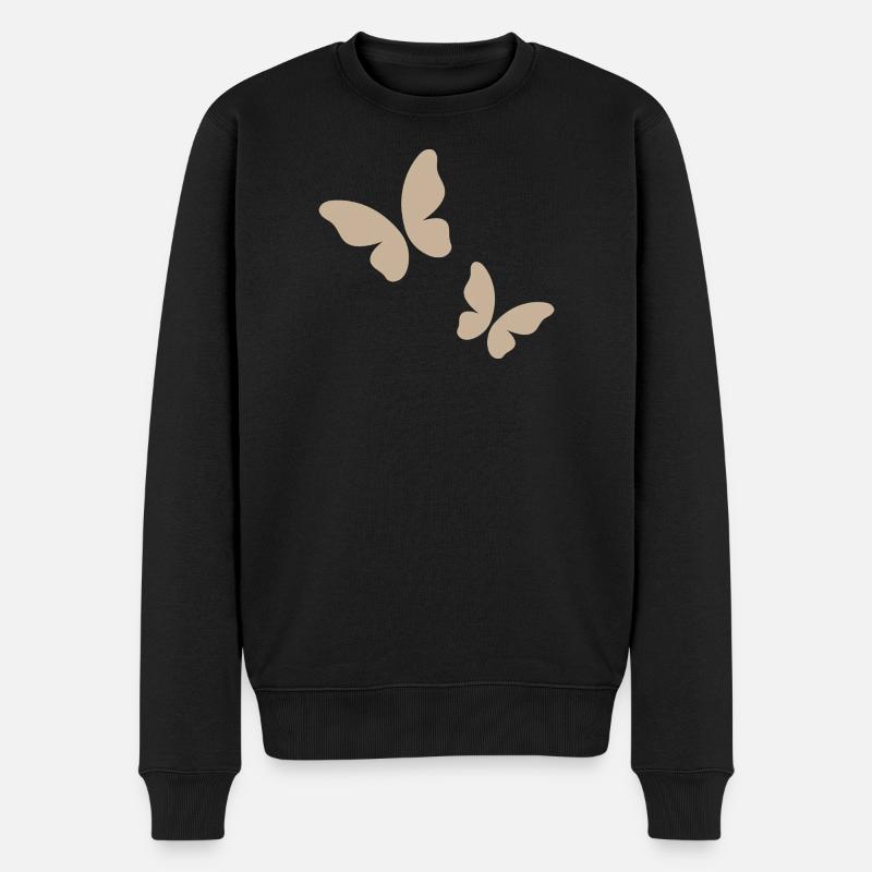 Motif papillon beige - Pull Premium bio Homme - noir