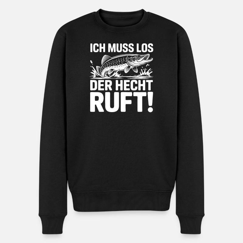 Der Hecht ruft! - Männer Premium Bio Pullover - Schwarz