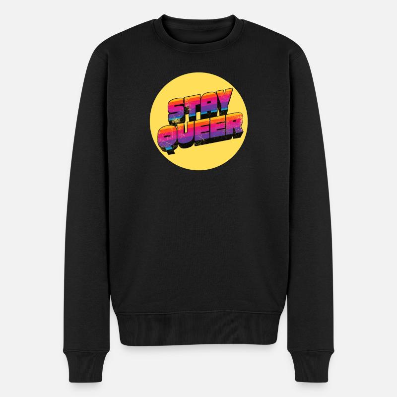 Stay Queer Regenbogen Grafik - Männer Premium Bio Pullover - Schwarz