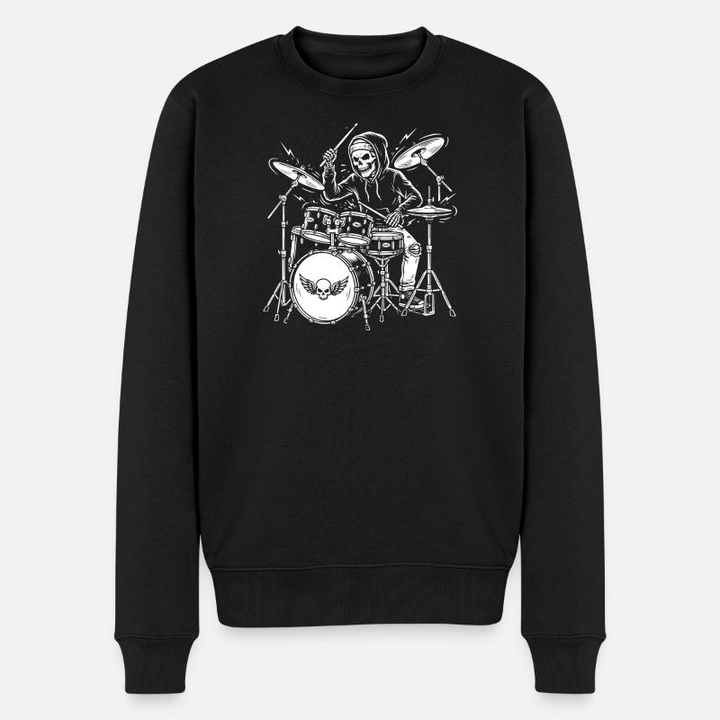 Grim Drummer Skeleton - Männer Premium Bio Pullover - Schwarz