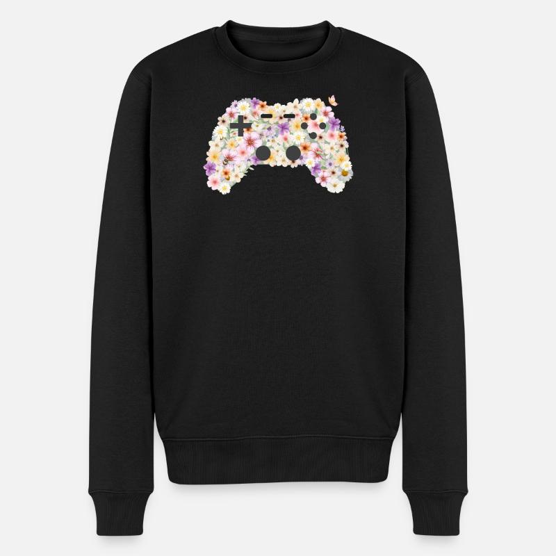 Floral Gamepad: Blütenkunst Controller - Männer Premium Bio Pullover - Schwarz