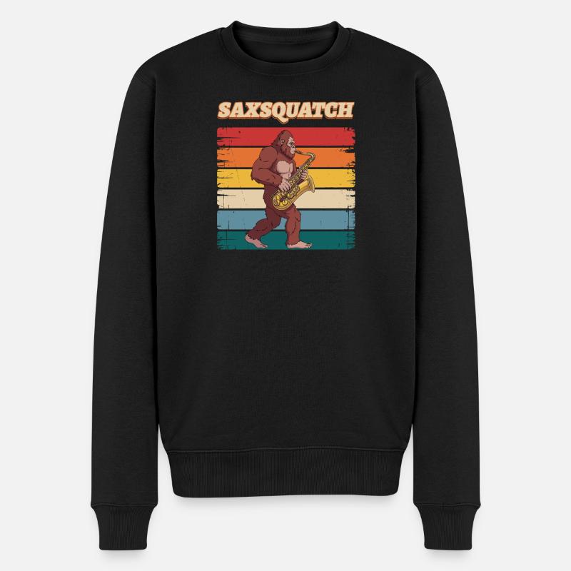 Sax Squatch sur des rayures rétro - Pull Premium bio Homme - noir