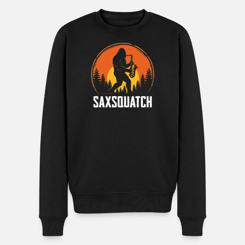 Saxsquatch - Sasquatch jouant du saxophone - Pull Premium bio Homme - noir