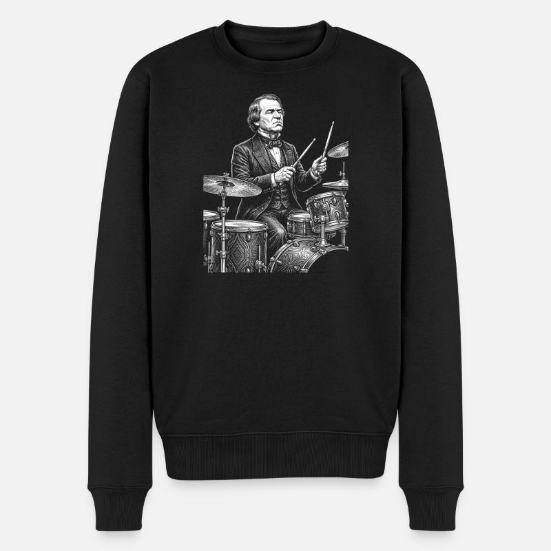 Andrew Johnson spielt Schlagzeug - Männer Premium Bio Pullover - Schwarz