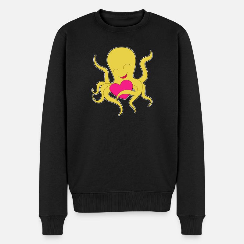 Krake Herz - Männer Premium Bio Pullover - Schwarz