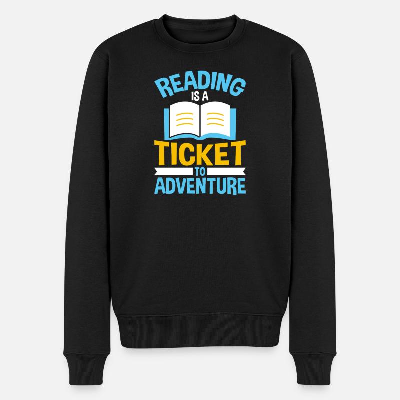 Lesen ist Ticket zu Abenteuern - Männer Premium Bio Pullover - Schwarz