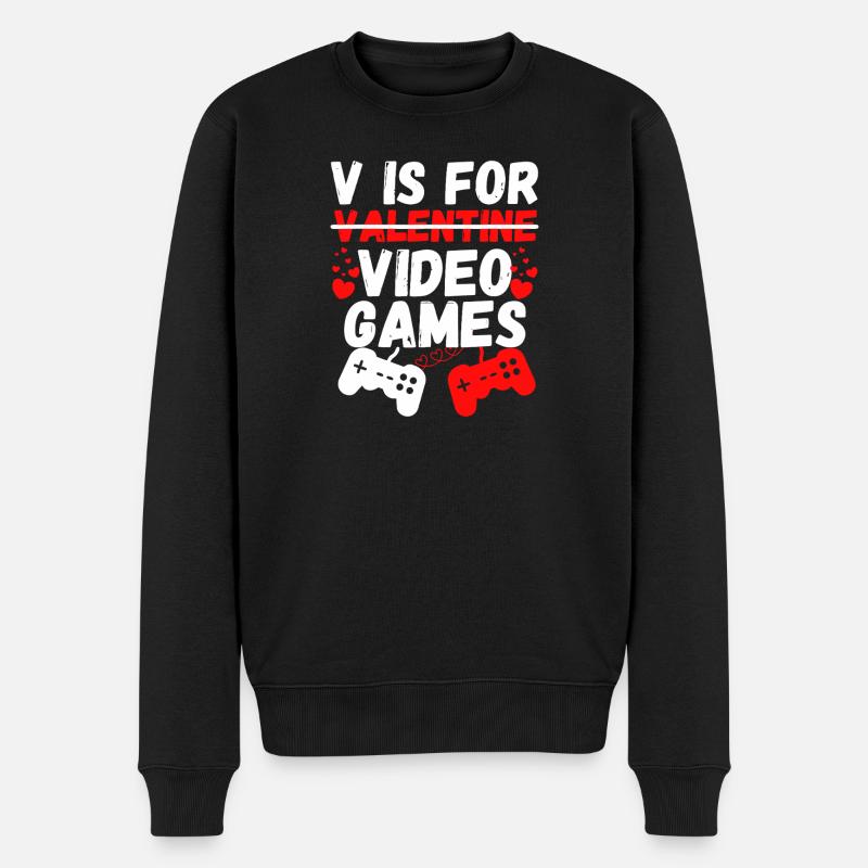 Valentins-Videospiele: V ist für - Männer Premium Bio Pullover - Schwarz