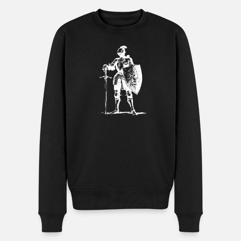 Chevalier en armure avec bouclier - Pull Premium bio Homme - noir