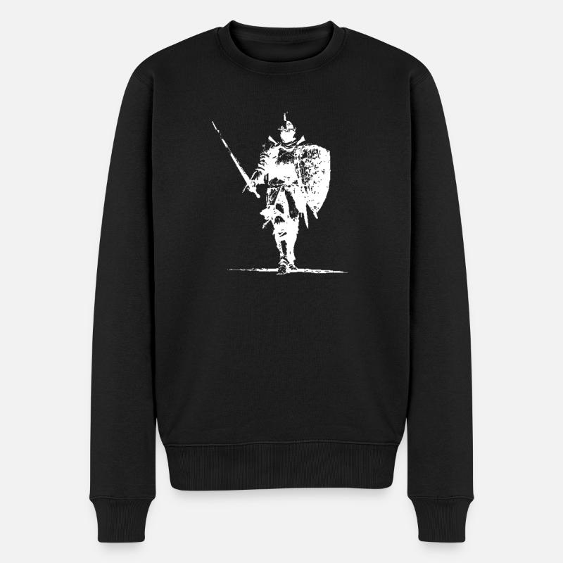 Ritter-Silhouette mit Schild und Speer - Männer Premium Bio Pullover - Schwarz