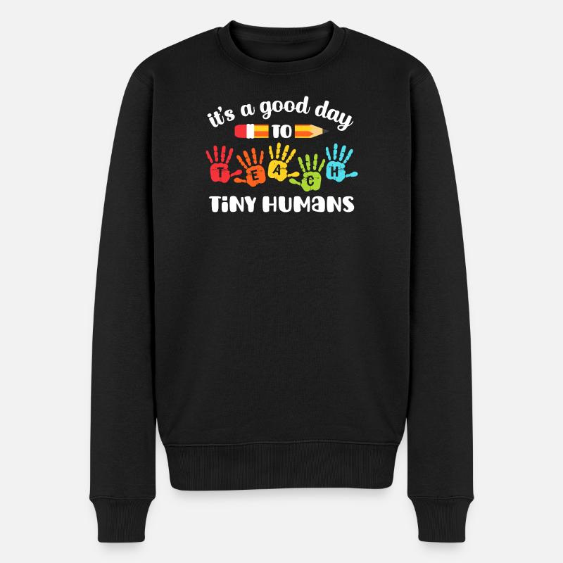 Regenbogenhandabdrücke lehren winzige Menschen - Männer Premium Bio Pullover - Schwarz