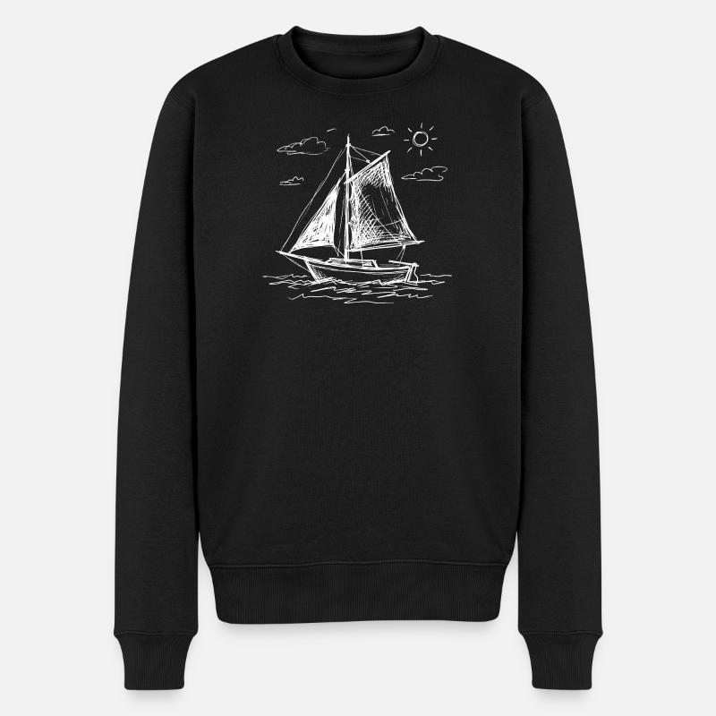 Segelboot hand gezeichnet - Männer Premium Bio Pullover - Schwarz