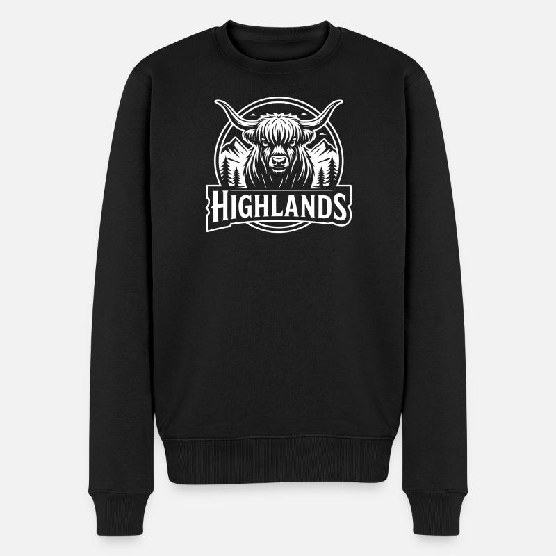 Highlands Kuh Berglandschaft - Männer Premium Bio Pullover - Schwarz