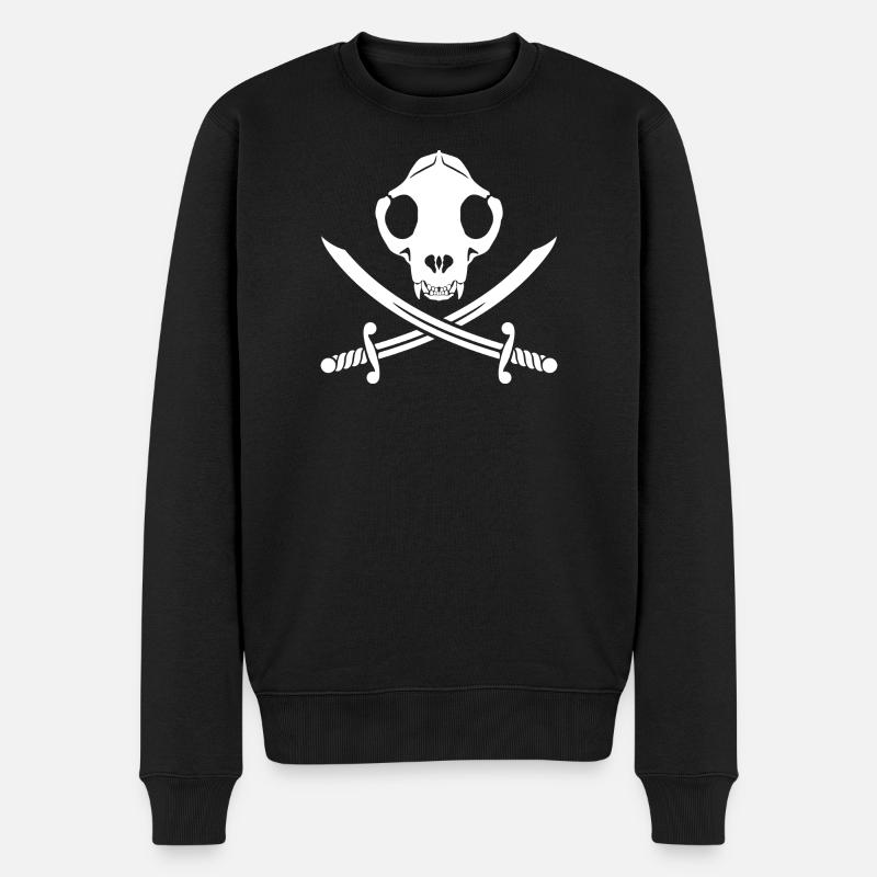 Lustige schwarze weiße Jolly Kitty Pirate Skull Sabers - Männer Premium Bio Pullover - Schwarz