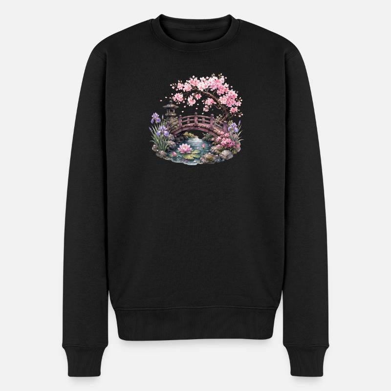 Kirschblüten Garten - Männer Premium Bio Pullover - Schwarz