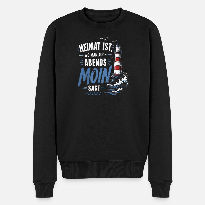 Heimat Moin Abend Leuchtturm - Männer Premium Bio Pullover - Schwarz