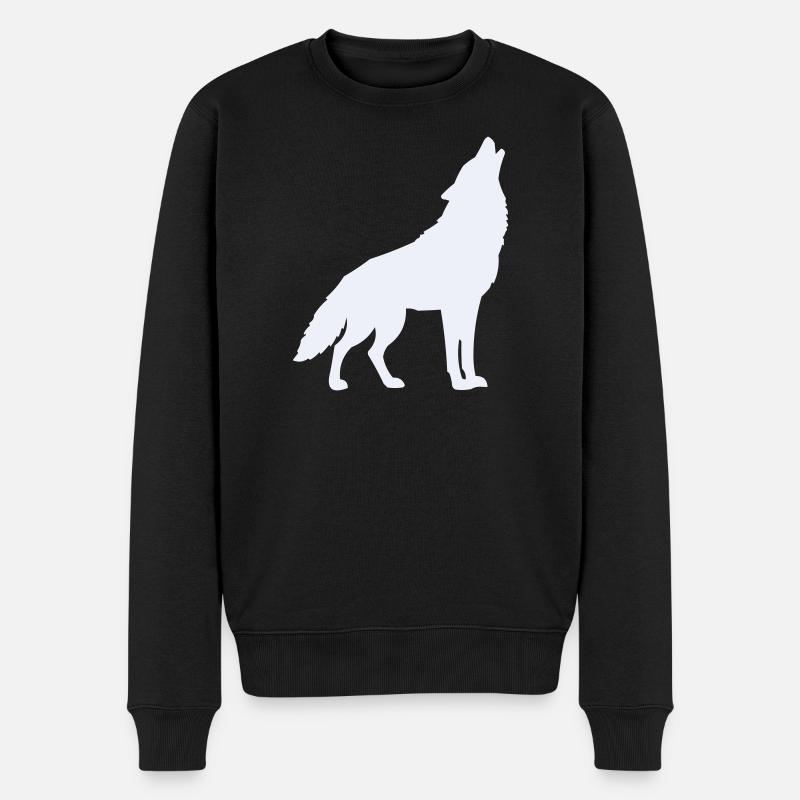 Wolfsilhouette Mondlicht - Männer Premium Bio Pullover - Schwarz