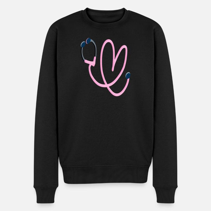 Rosa Herz Stethoskop - Männer Premium Bio Pullover - Schwarz