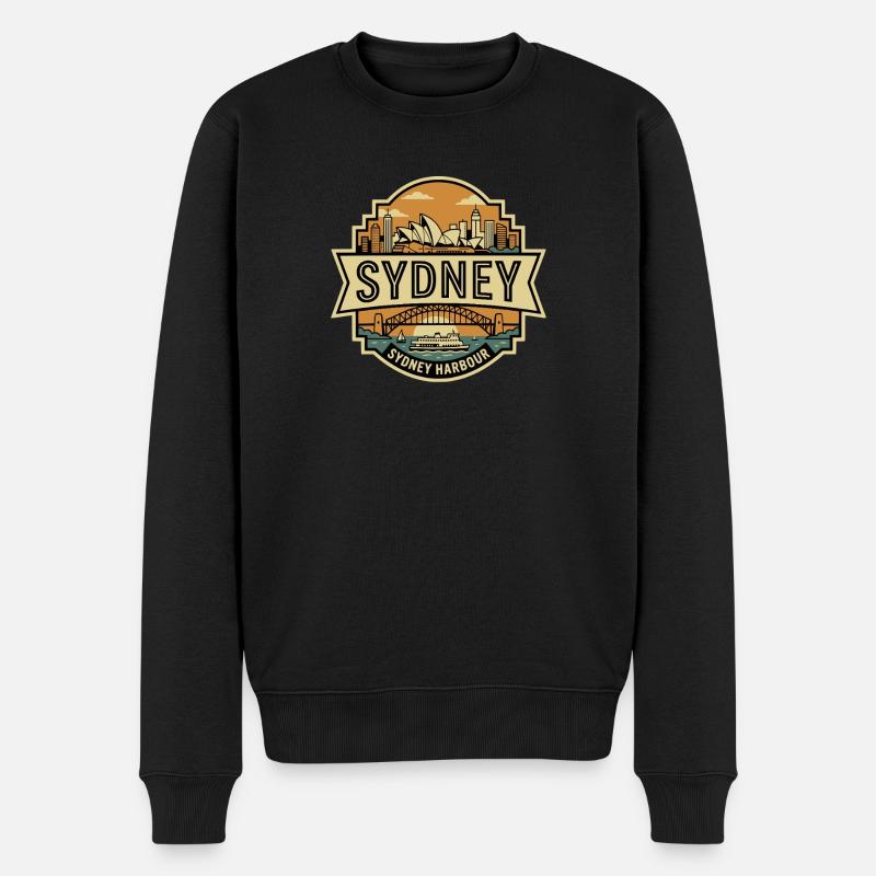 Sydney Harbour Skyline Retro-Abzeichen - Männer Premium Bio Pullover - Schwarz