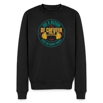 Humour Chauve Musculation Gym - Pull Premium bio Homme - noir - Devant - Nico (187cm)