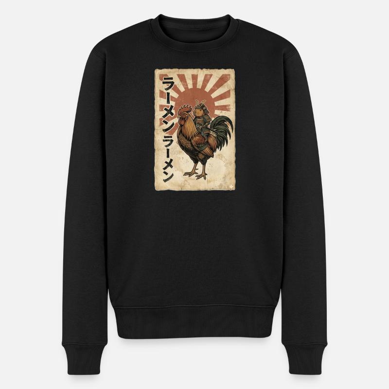 Samurai auf Hahn – Ramen Retro - Männer Premium Bio Pullover - Schwarz