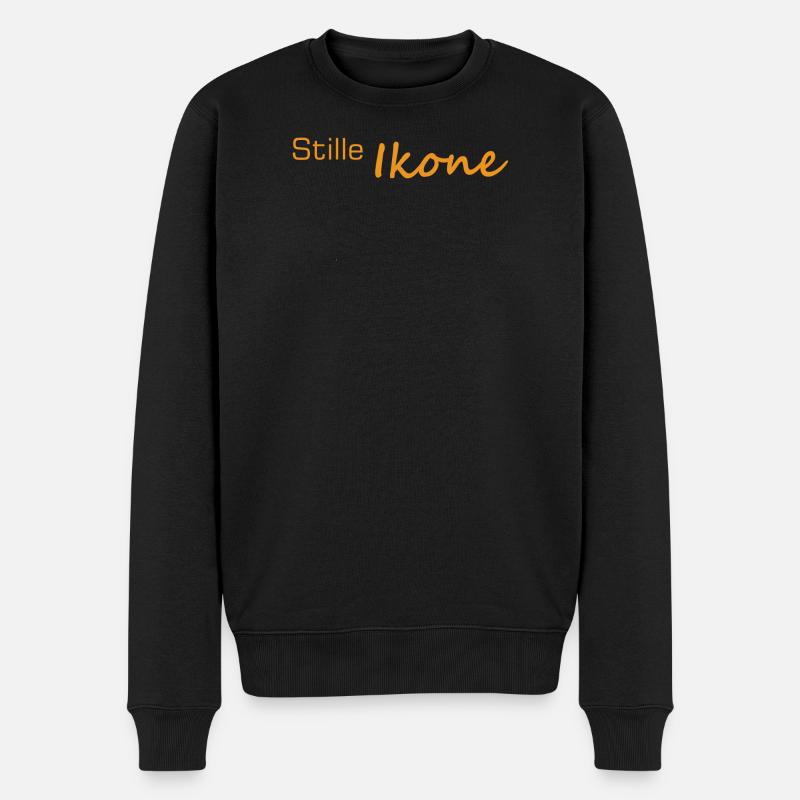 Stille Ikone Schrift in Orange - Männer Premium Bio Pullover - Schwarz