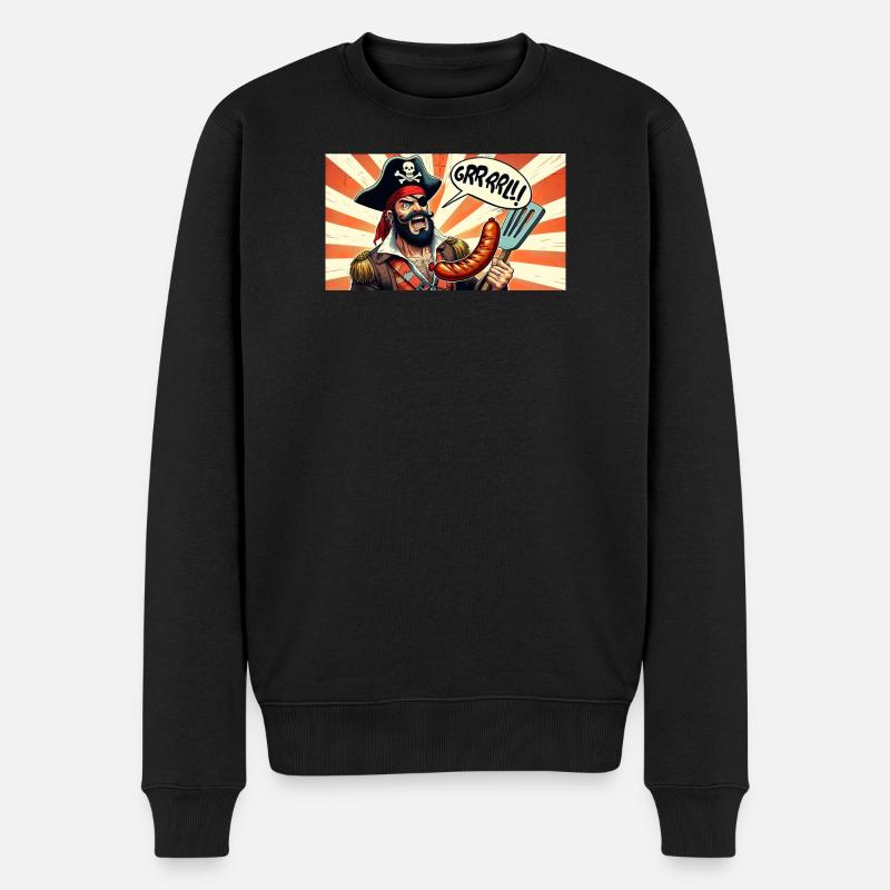 Pirat mit Wurstgrill - Männer Premium Bio Pullover - Schwarz