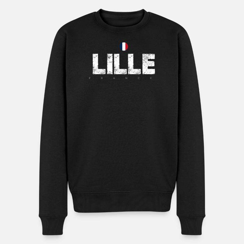 Lille Frankreich Distressed Typografie - Männer Premium Bio Pullover - Schwarz