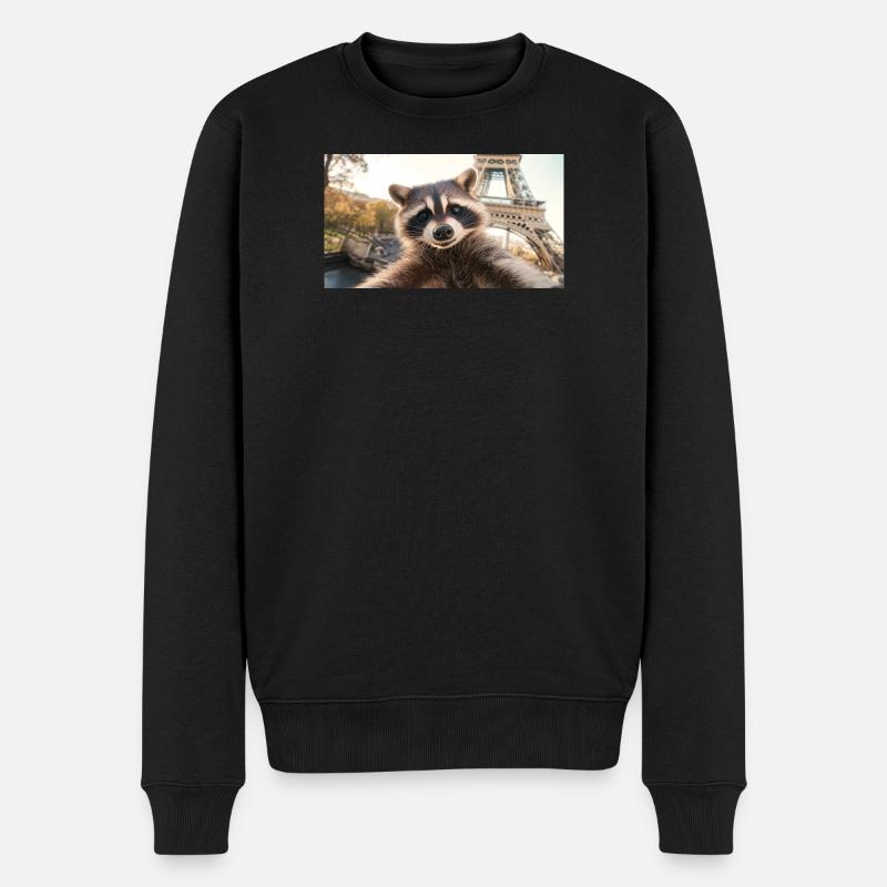 Waschbär in Paris - Männer Premium Bio Pullover - Schwarz