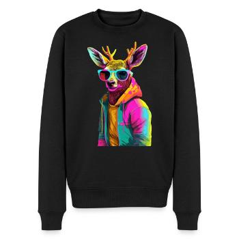 Reh mit Sonnenbrille Bunt Coole Hirsch Waldtier - Männer Premium Bio Pullover - Schwarz - Vorne - Nico (187cm)