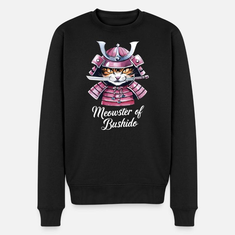 Aquarelle Chat Samouraï - Pull Premium bio Homme - noir