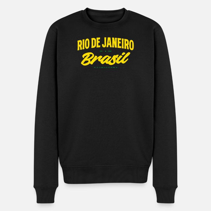 Rio de Janeiro Brésil Lettrage jaune - Pull Premium bio Homme - noir