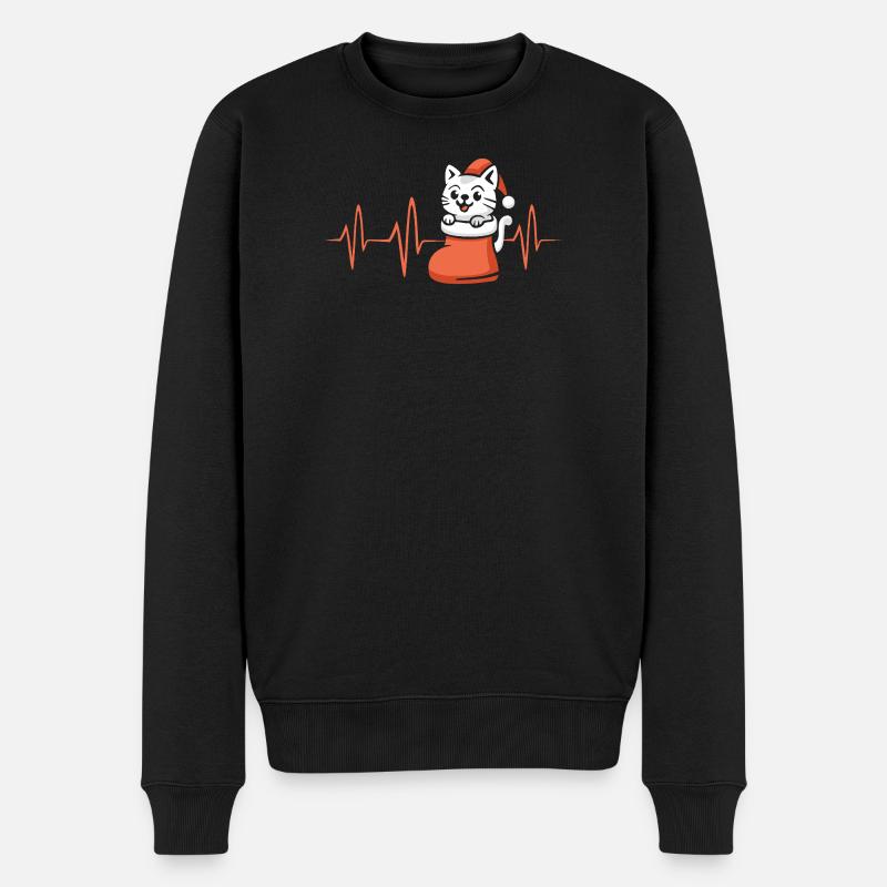 Weihnachtskatze im Herzschlag-Design - Männer Premium Bio Pullover - Schwarz