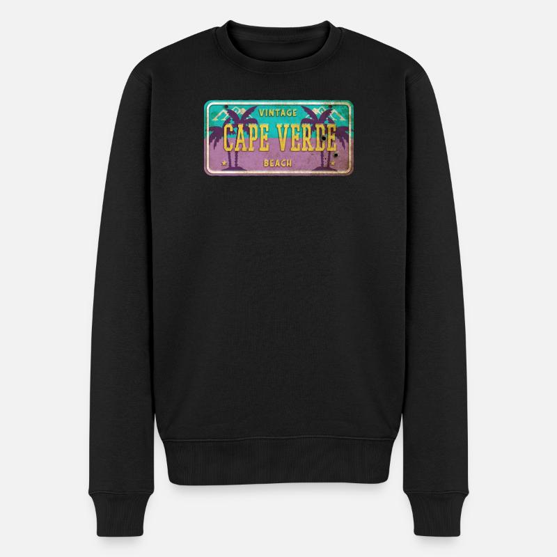 Kap Verde Vintage Palmen Schild - Männer Premium Bio Pullover - Schwarz
