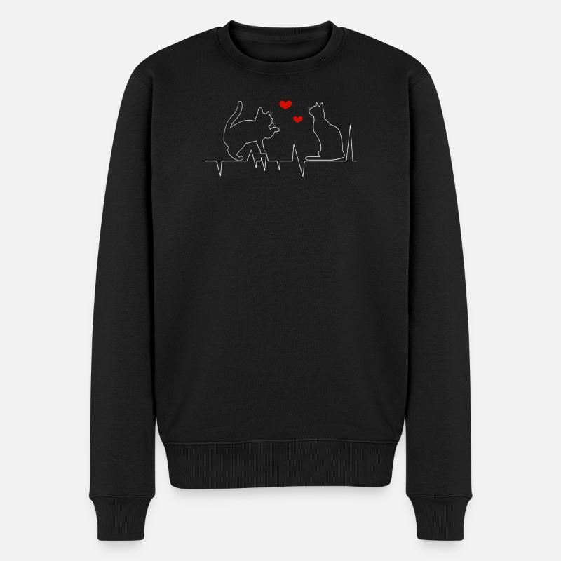 Katzen, Herzschlag , Geschenk für Katzenliebhaber - Männer Premium Bio Pullover - Schwarz