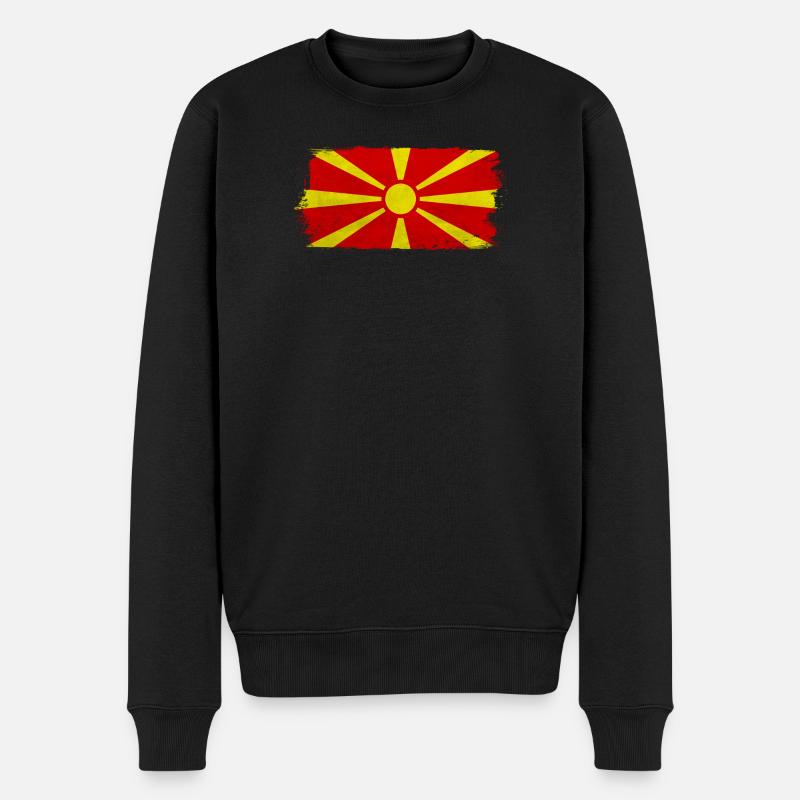 Mazedonische Sonne auf Rot - Männer Premium Bio Pullover - Schwarz